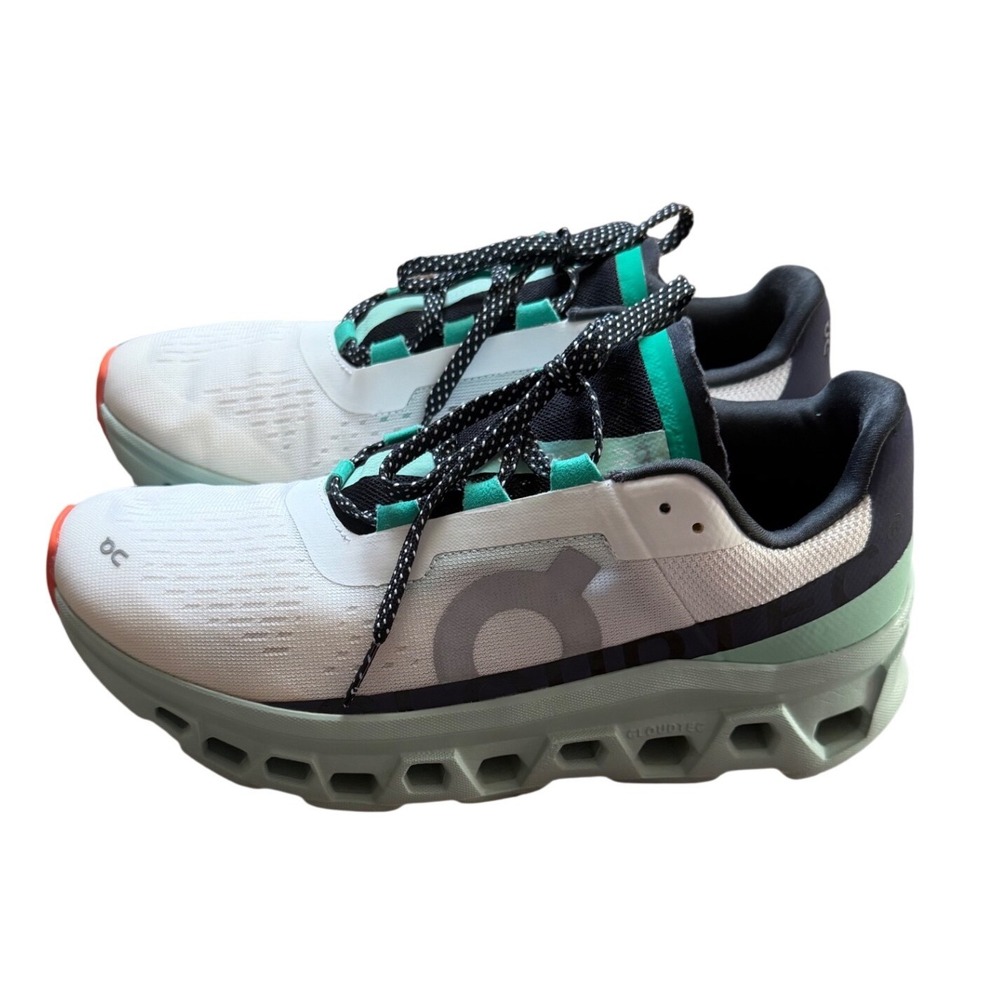 On Cloudmonster Running Shoes Womens US 9.5 White Mint Cushioned Sneakers - Picture 2 of 5